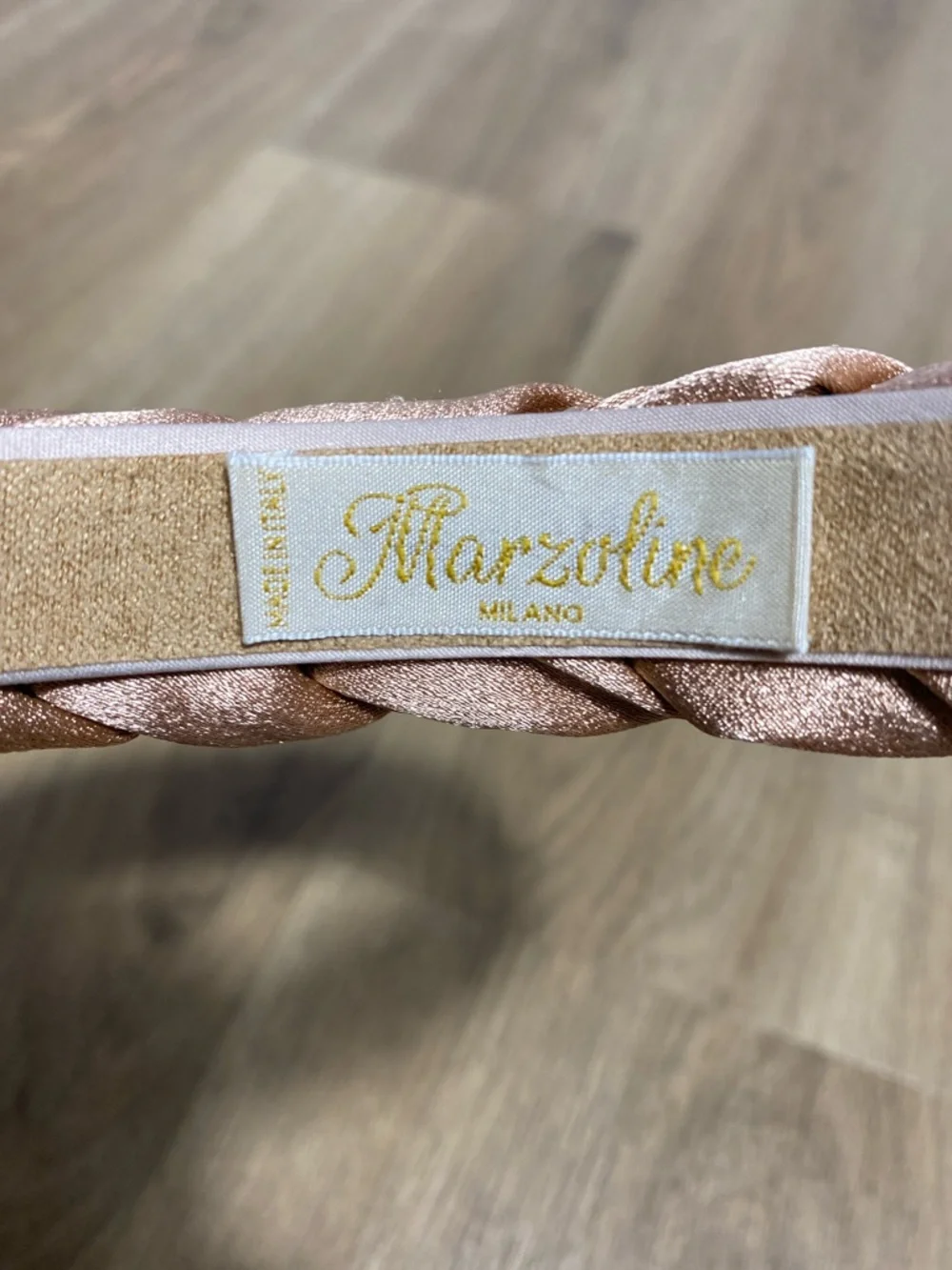 Marzoline Satin Braided Taupe Headband with Crystal embellishments Made in Italy
